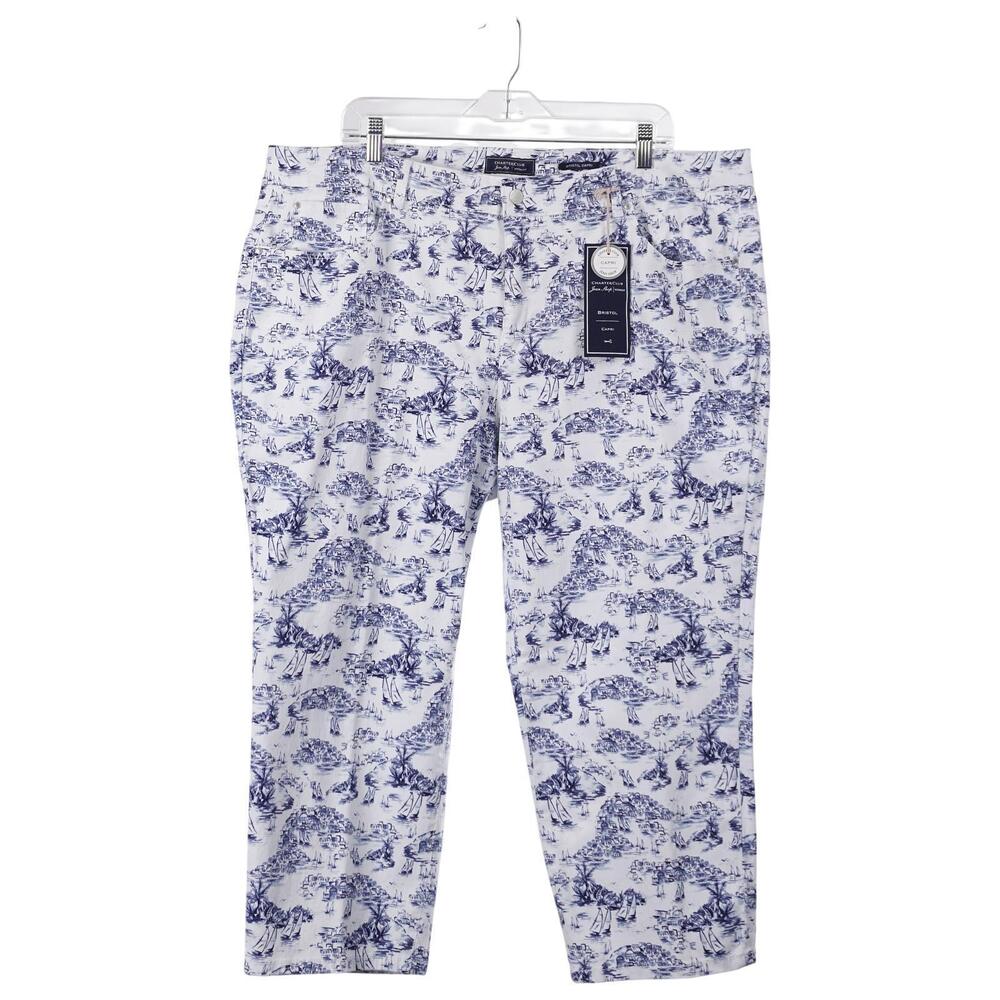 NWT Charter Club Bristol Capri Pants 22W Blue Scenic Nautical Cotton Stretch